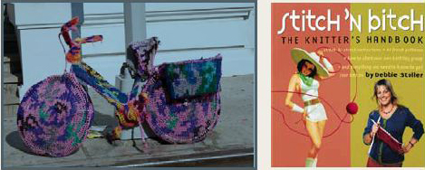 Guerilla knitting started in the US, but has also become popular in Wales. The cover of Stitch and Bitch, the book that started the worldwide knitting sensation